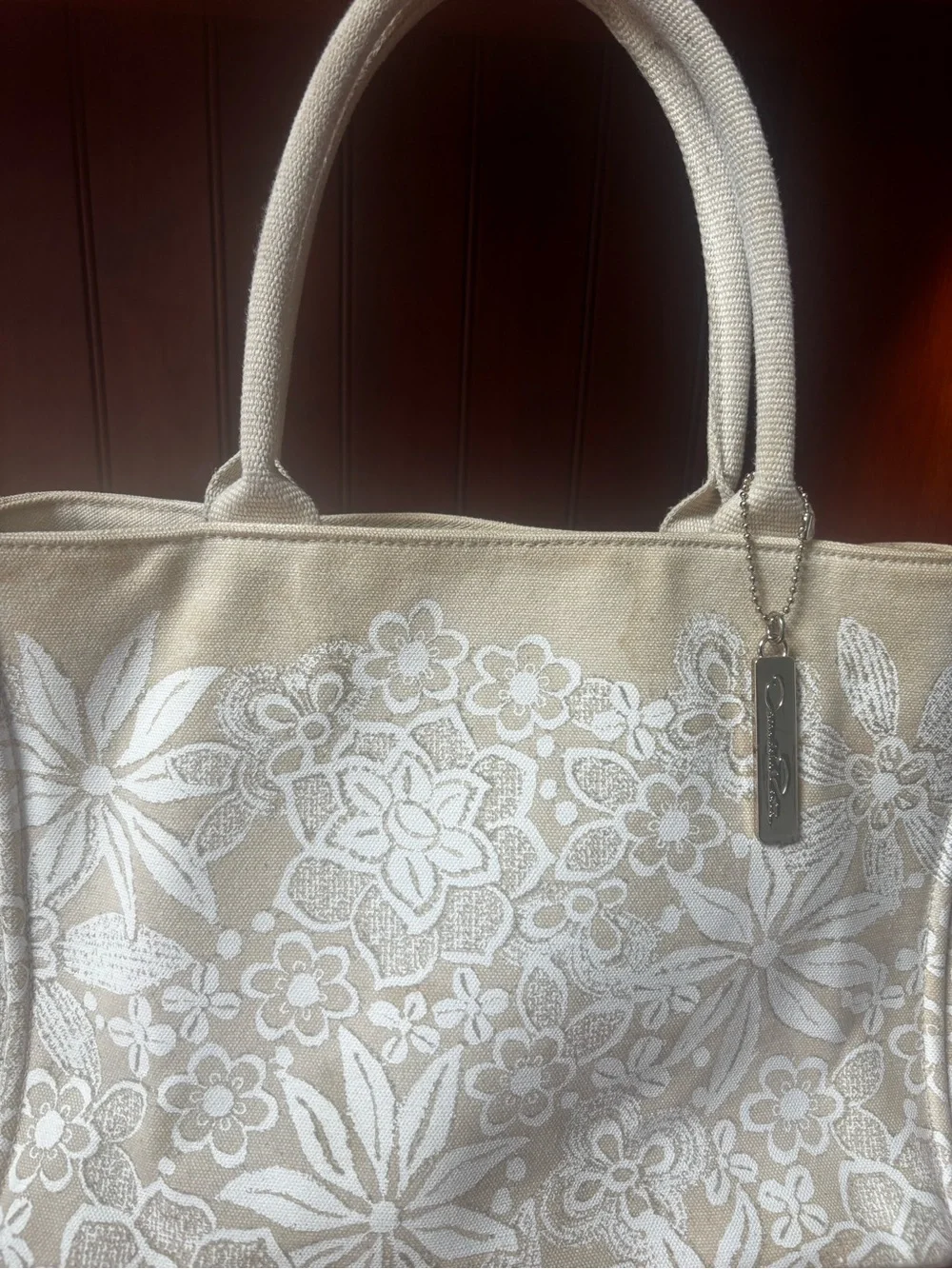 Oscar De La Renta Beige With White Flowers tote